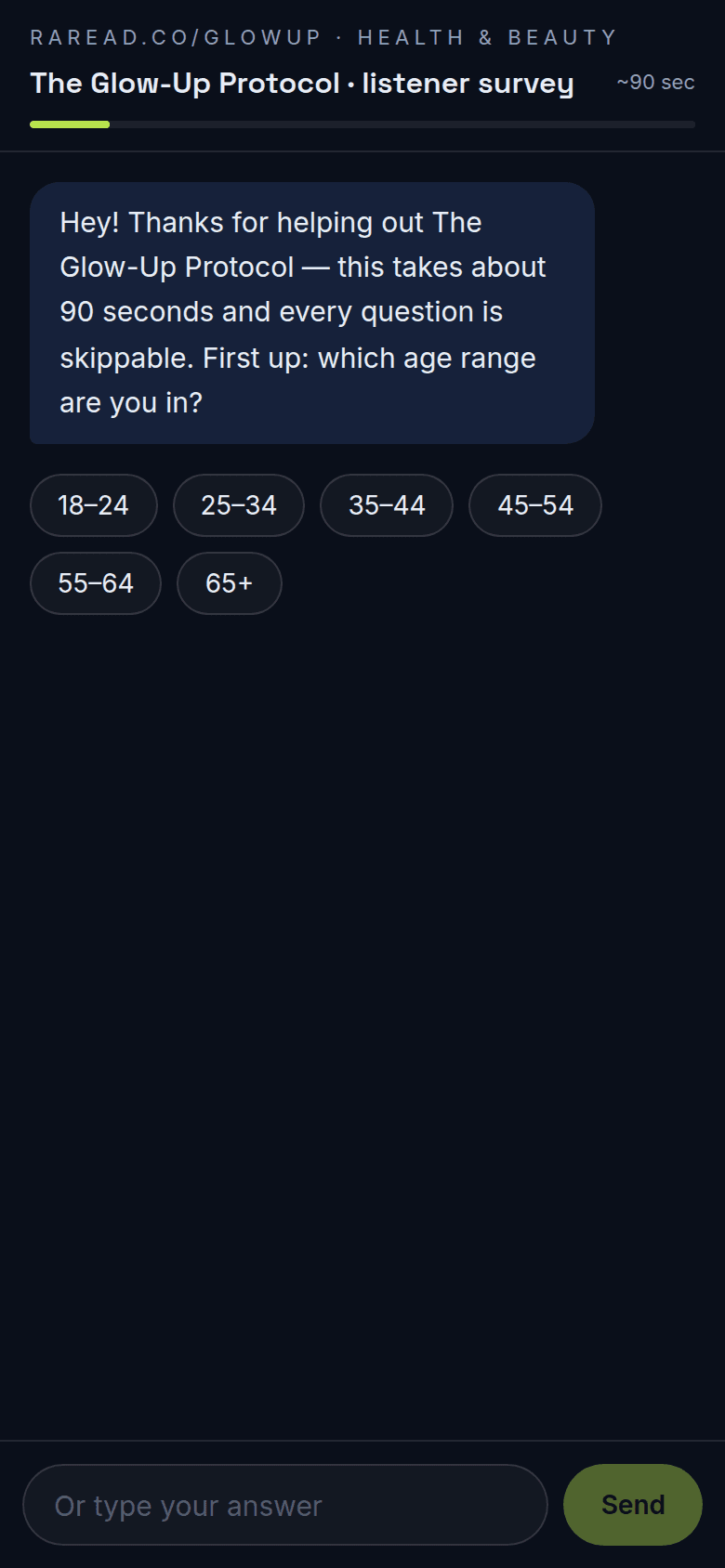 The 90-second listener chat survey on a phone